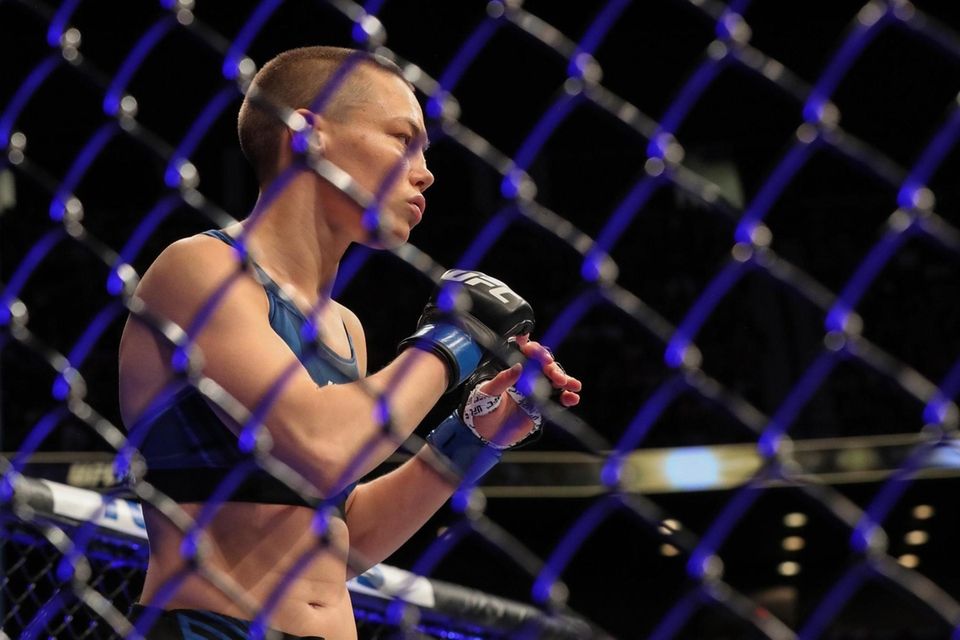 Rose Namajunas of the United States fights Zhang