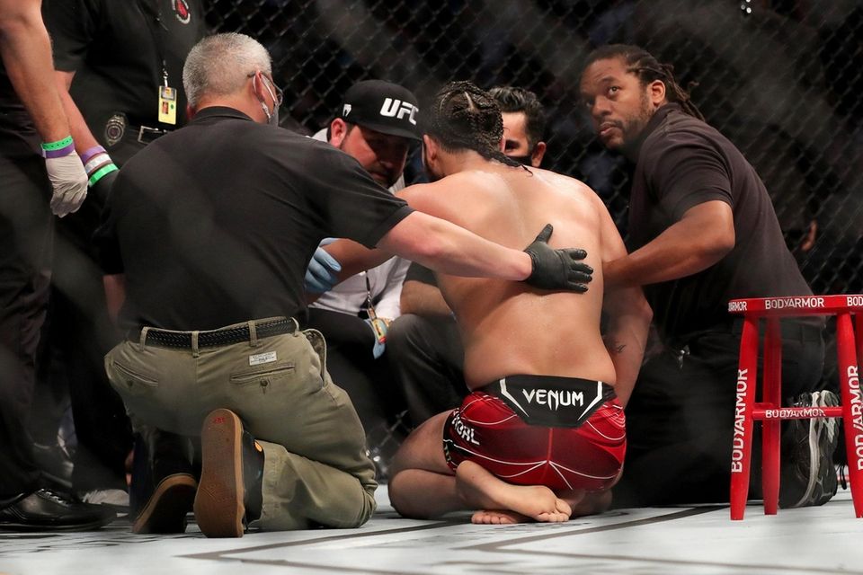 Jorge Masvidal of the United States talks to