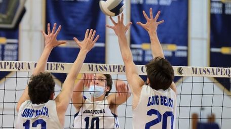 Massapequa's Brendan Baron hits against Long Beach's Marcos