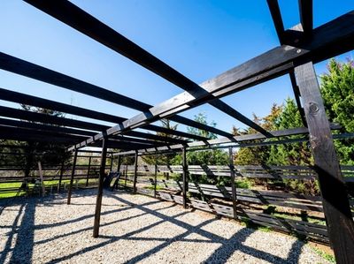 An eye-catching entry pavilion and overhead structure, which