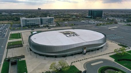 Aerial of Nassau Coliseum in Uniondale, the center
