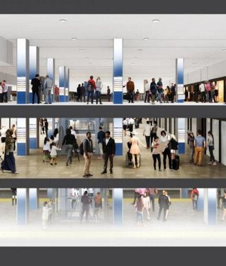 Two-level alternative, upper- and lower-level west concourses looking