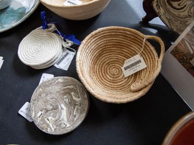 A woven bowl handmade by Christine Hartman.
