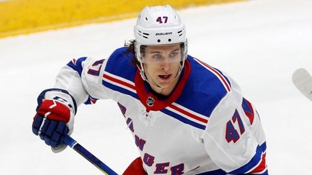 Morgan Barron of the New York Rangers skates
