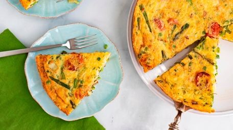 A simple spring frittata with asparagus, sweet peas,