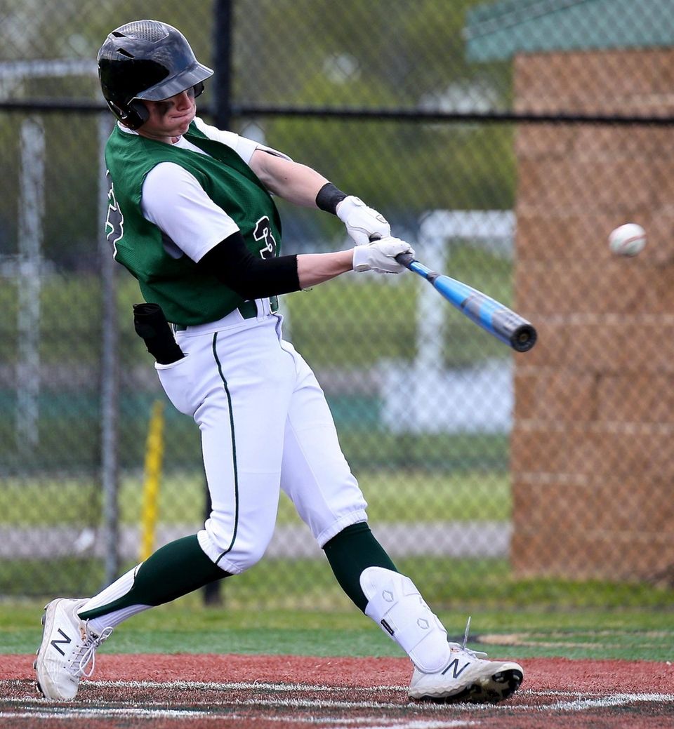 Longwood's Joe McDonald drives a double to left