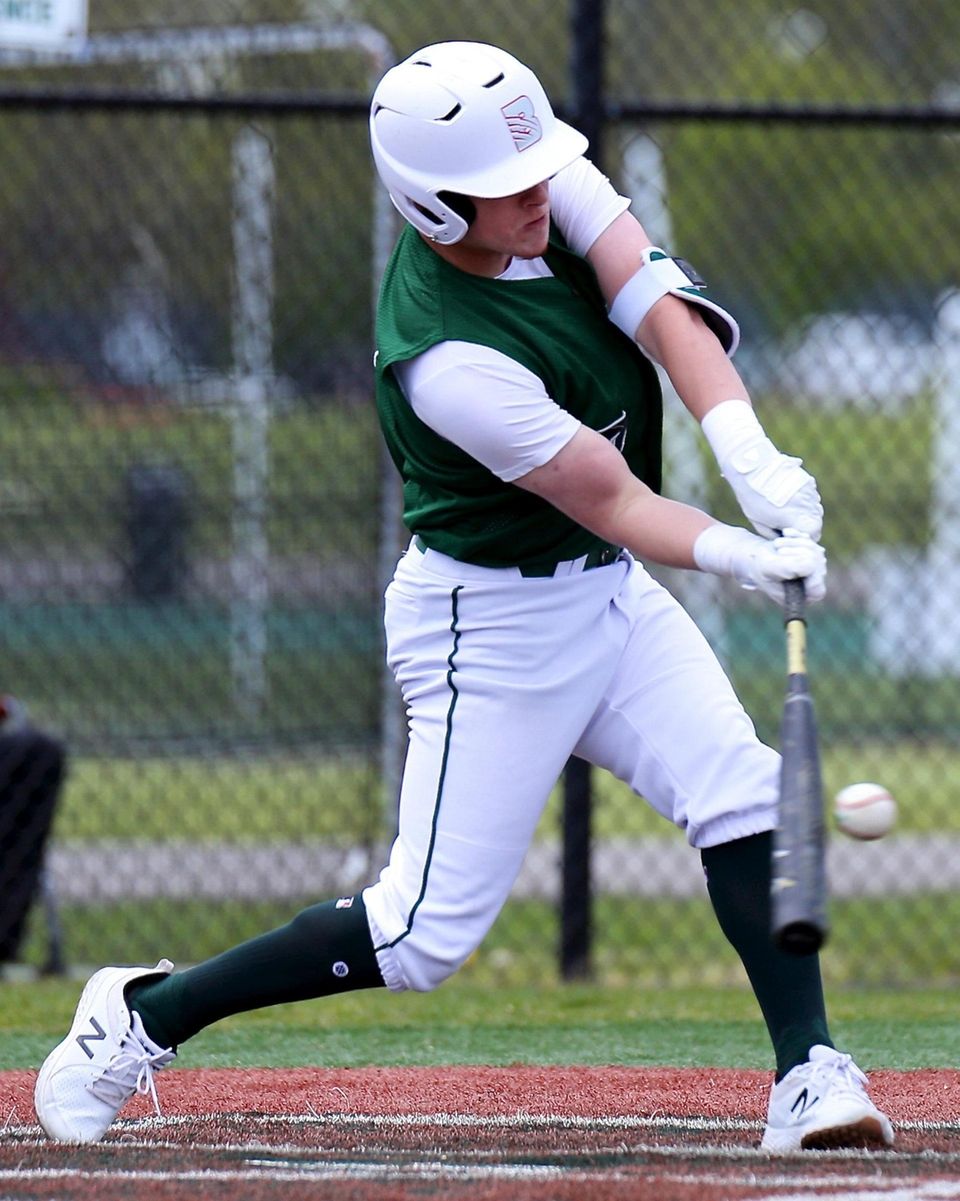 Longwood's Devin Montalvo connects for a single, in