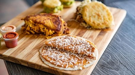 A dessert arepa with dulce de leche and