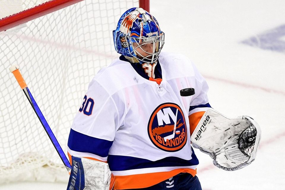 Ilya Sorokin of the Islanders makes a save