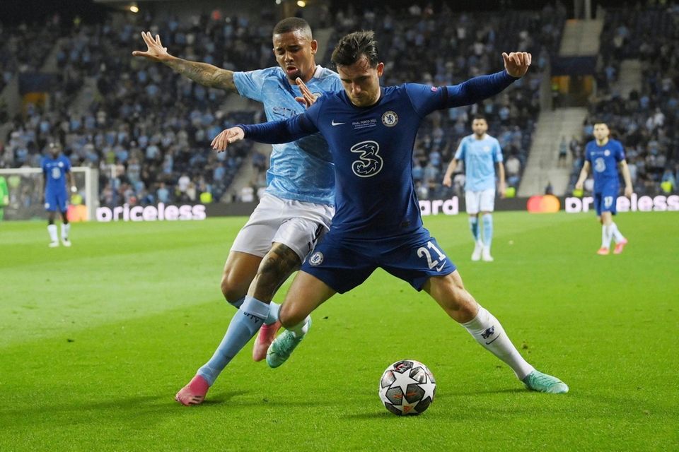 Chelsea's Ben Chilwell, right, and Manchester City's Gabriel