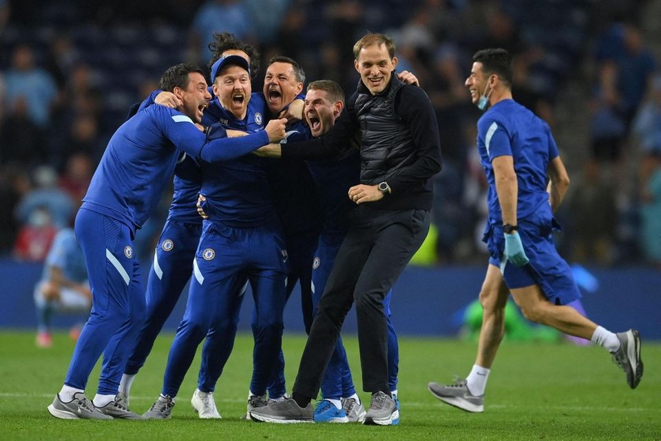 Chelsea's German coach Thomas Tuchel (2nd-R) celebrates with
