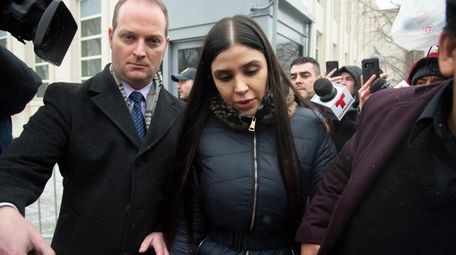 Emma Coronel Aispuro, center, the wife of Mexican