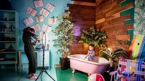 A DIY selfie studio with over-the-top decorations has