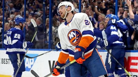 Scott Mayfield of the Islanders reacts to a