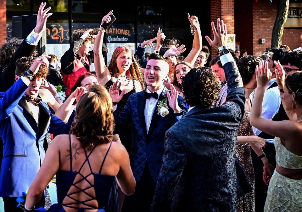 Students dance on Main Street in Patchogue as