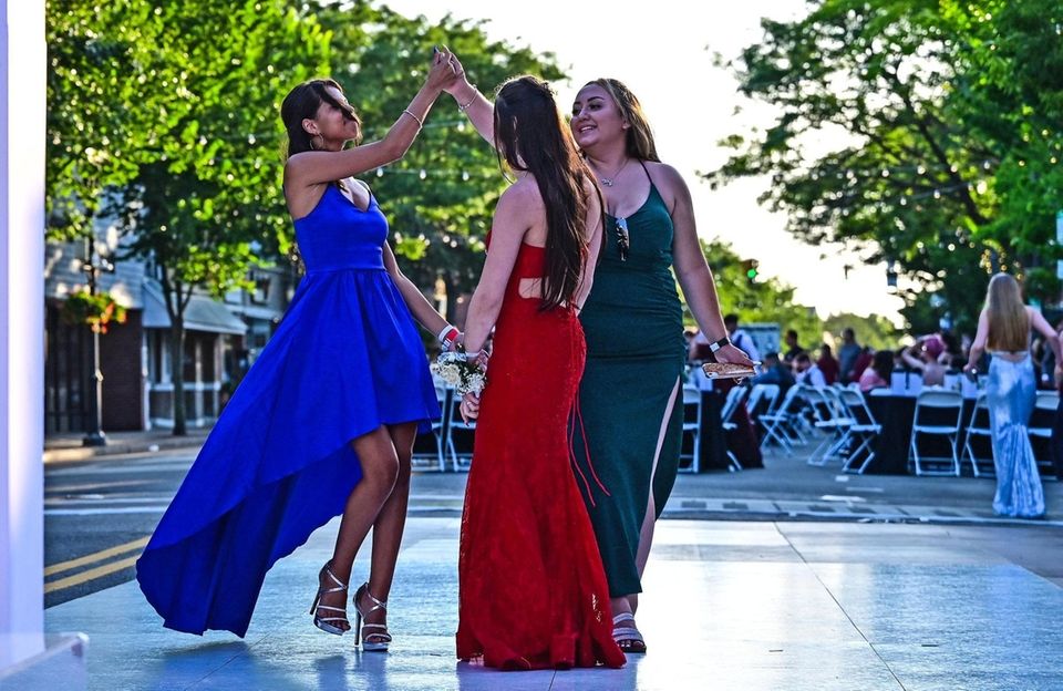 Students dance on Main Street in Patchogue as