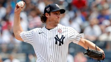 Gerrit Cole of the Yankees pitches against the