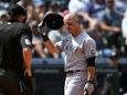 New York Yankees' Brett Gardner, right, talks with