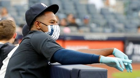 Luis Severino of the Yankees looks on before