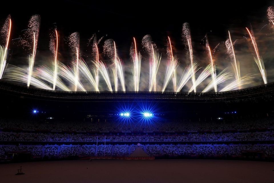 Fireworks explode during the Opening Ceremony of the