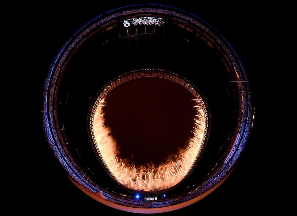 Fireworks explode during the Opening Ceremony of the