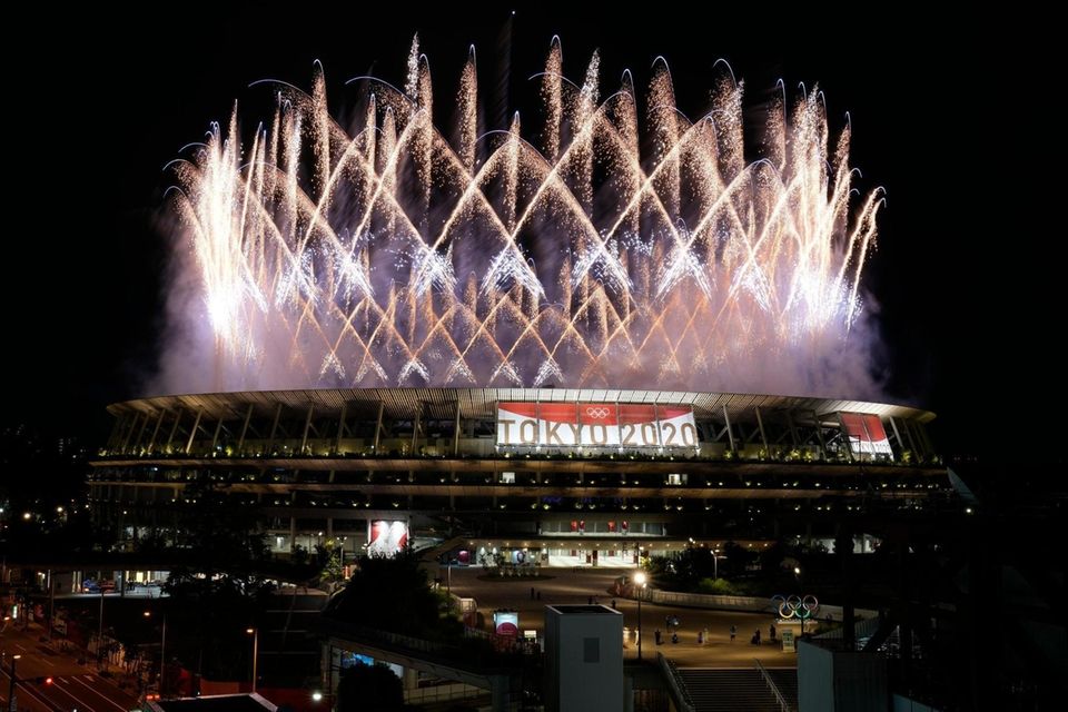 Fireworks illuminate over the National Stadium during the