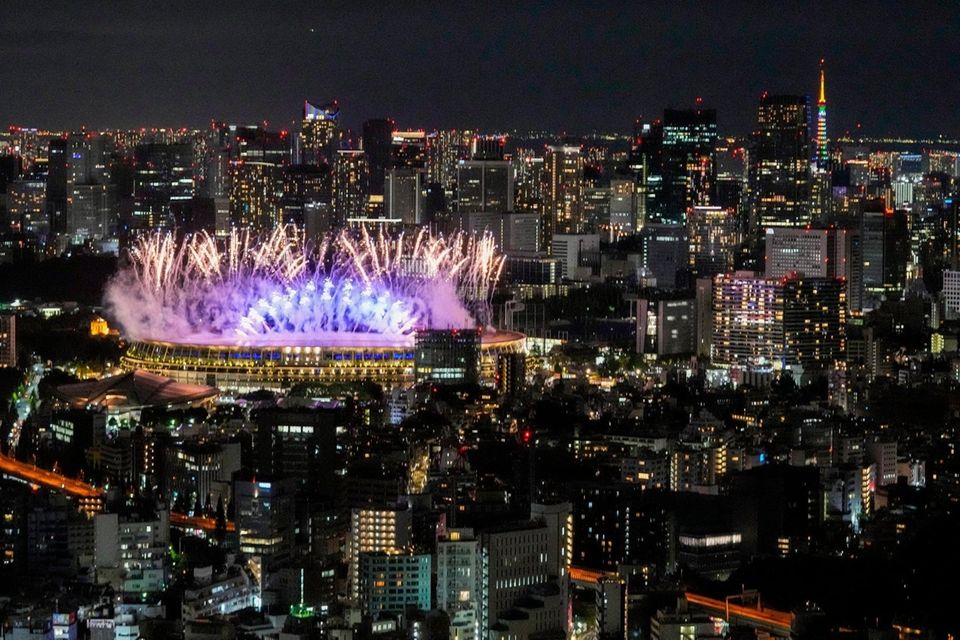 Fireworks illuminates over National Stadium during the opening