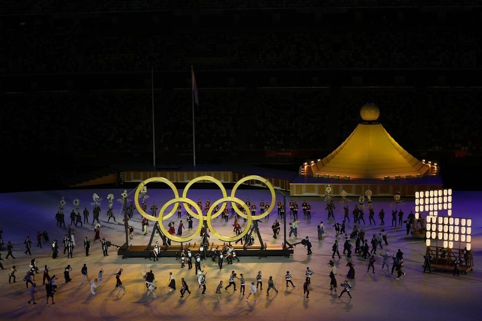 The Olympic Rings are seen during the Opening