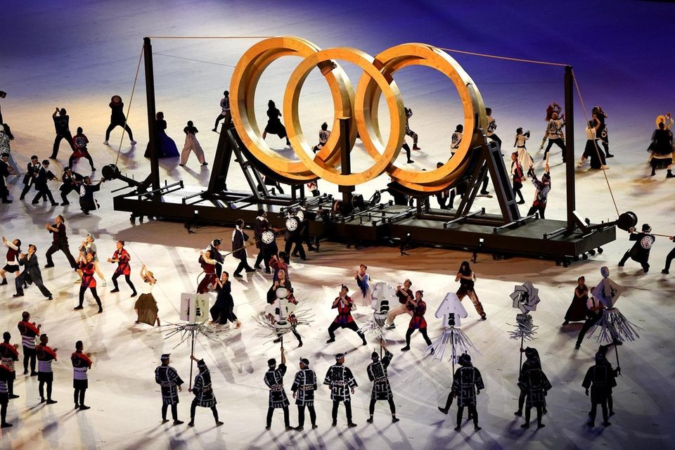 Olympic rings are formed during the Opening Ceremony