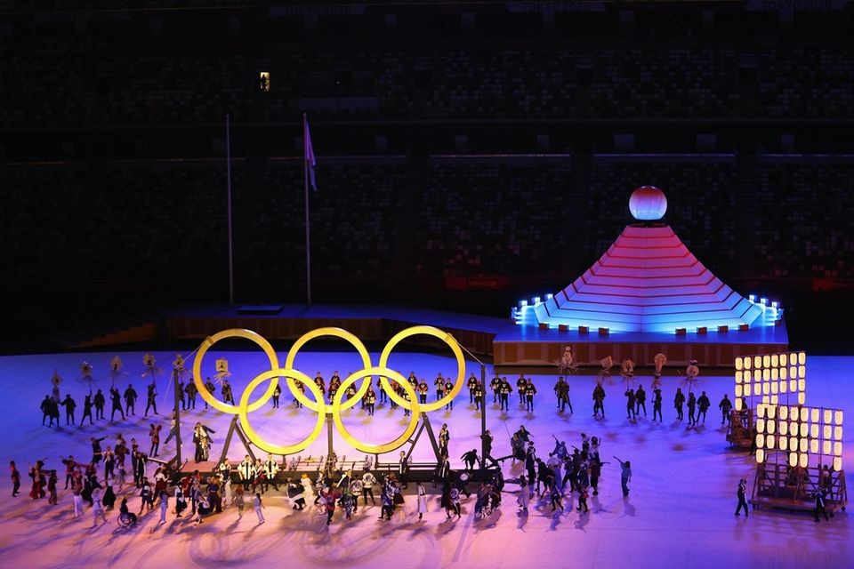 The Japan flag is carried on stage during