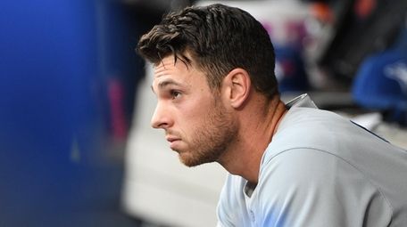 Blue Jays starting pitcher Steven Matz looks on