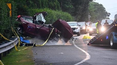A head-on collision late Saturday in Quogue killed
