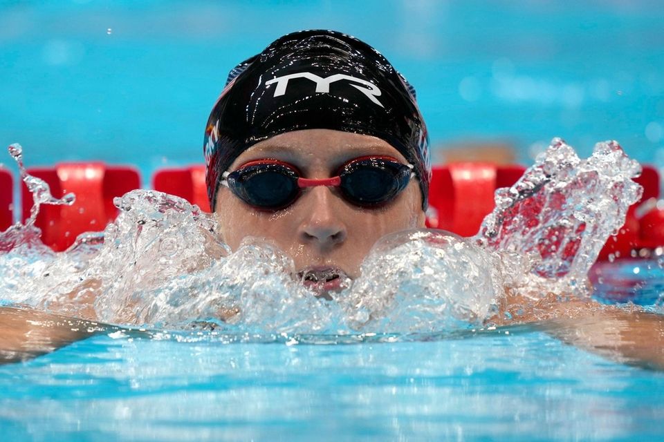 Katie Ledecky of United States leaves the pool