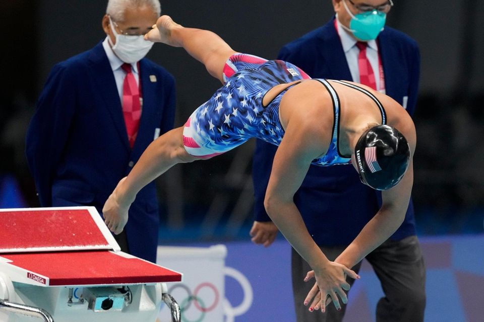 Katie Ledecky, of United States, swims in a