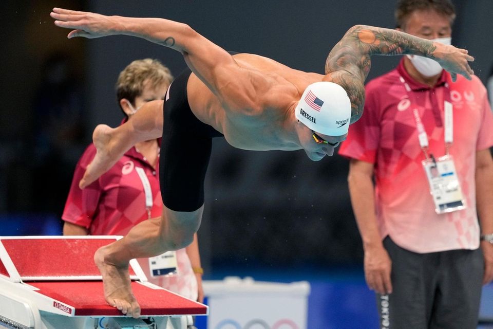 Caeleb Dressel of the United States starts in