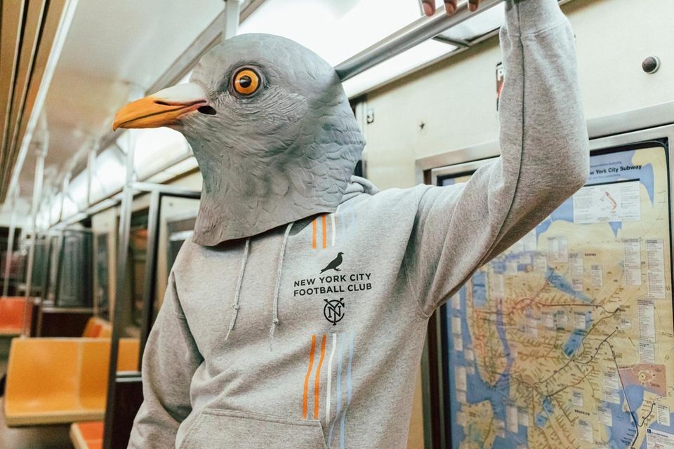 NYCFC supporter Omari McCleary models the club's new