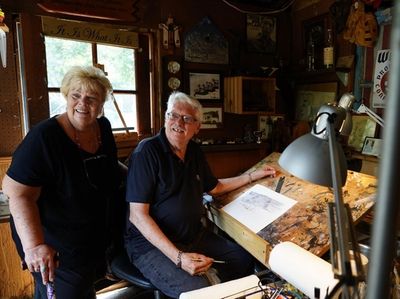 Artist Bill Kuchler, right, in his studio in