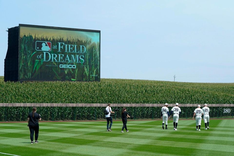 Chicago White Sox players walk on the field