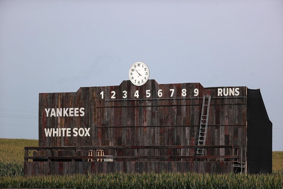 A detailed view of the scoreboard prior to