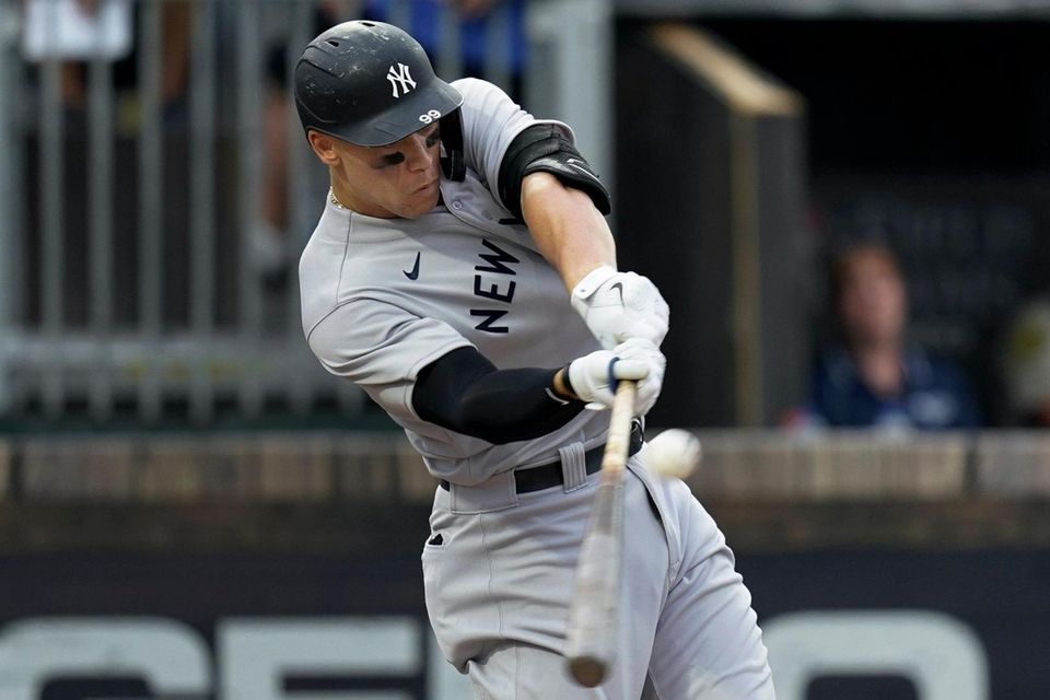 New York Yankees' Aaron Judge hits a three-run