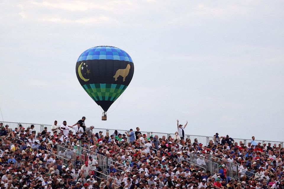 A hot air balloon is seen during the