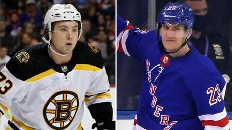 This composite image shows the Bruins' Charlie McAvoy,