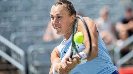 Aryna Sabalenka, of Belarus, returns to Karolina Pliskova,