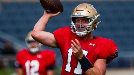 Notre Dame's Jack Coan during practice on Aug.