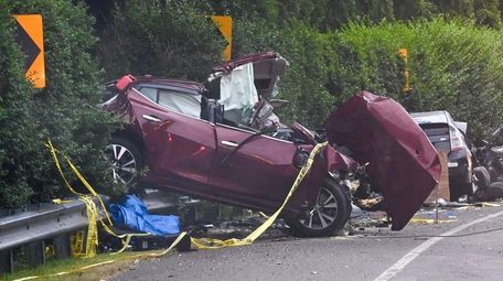 The scene of a crash on Montauk Highway