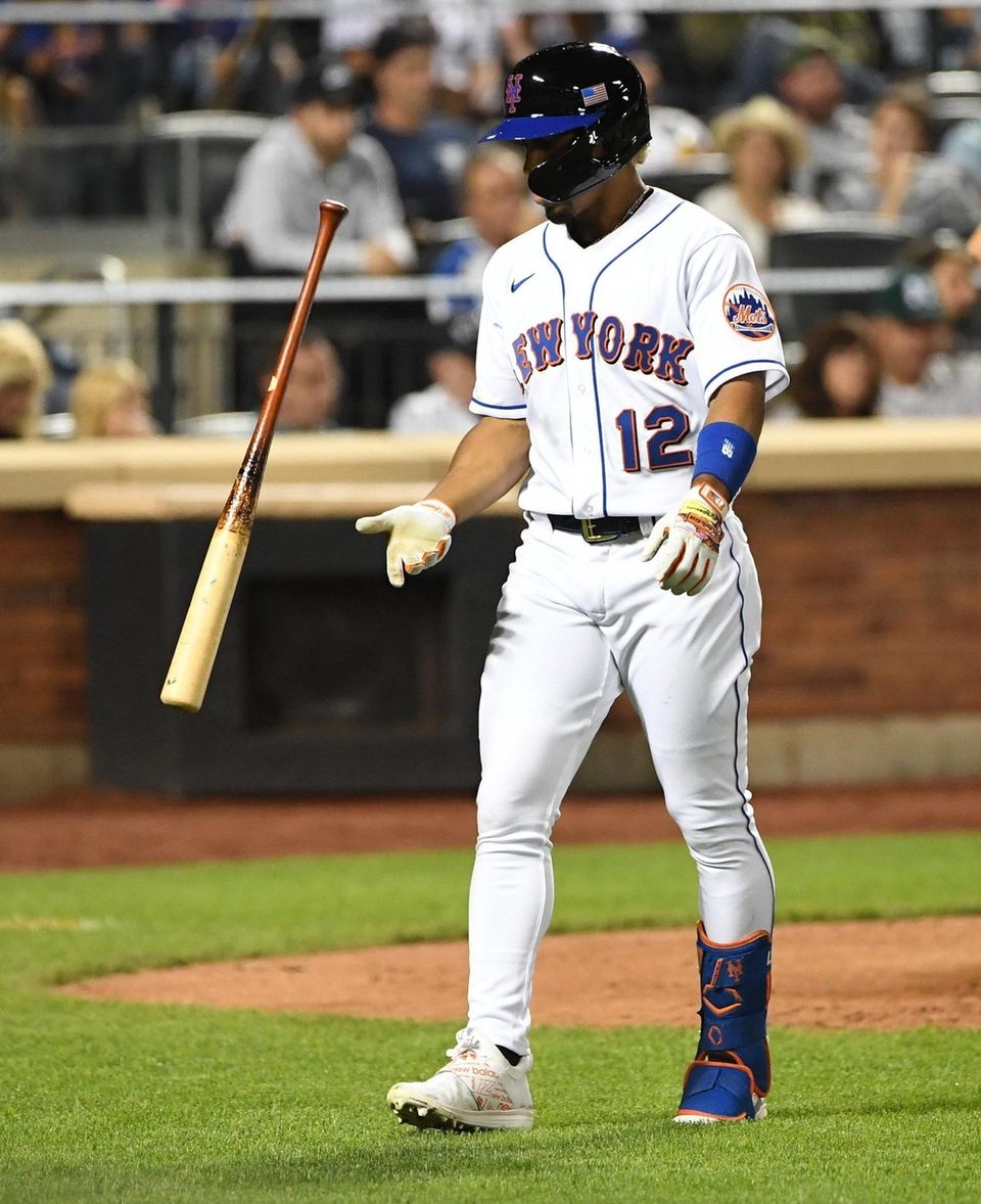 New York Mets shortstop Francisco Lindor reacts after