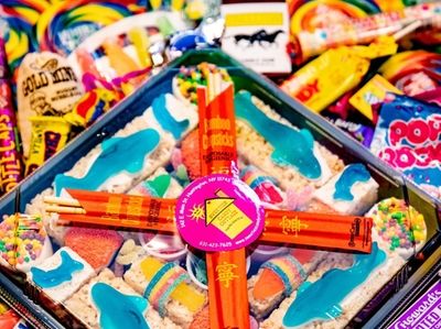 Try the candy sushi at Sweetie's Candy Cottage.