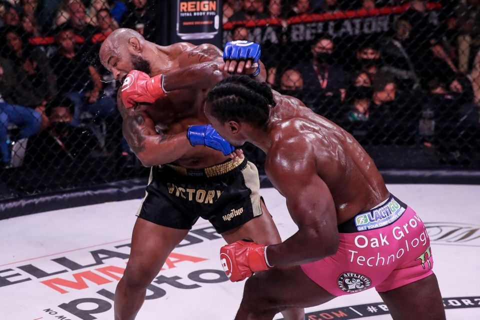 Phil Davis (pink shorts) defeated Yoel Romero in