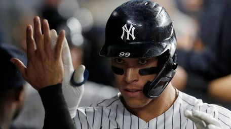 Aaron Judge of the Yankees celebrates his seventh-inning