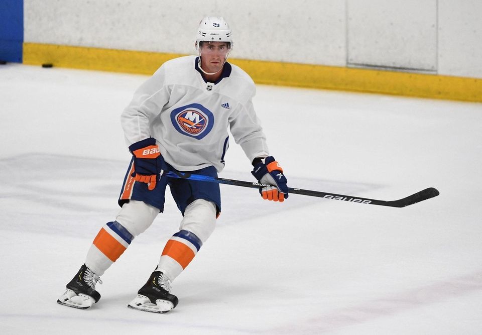 New York Islanders center Brock Nelson skates for